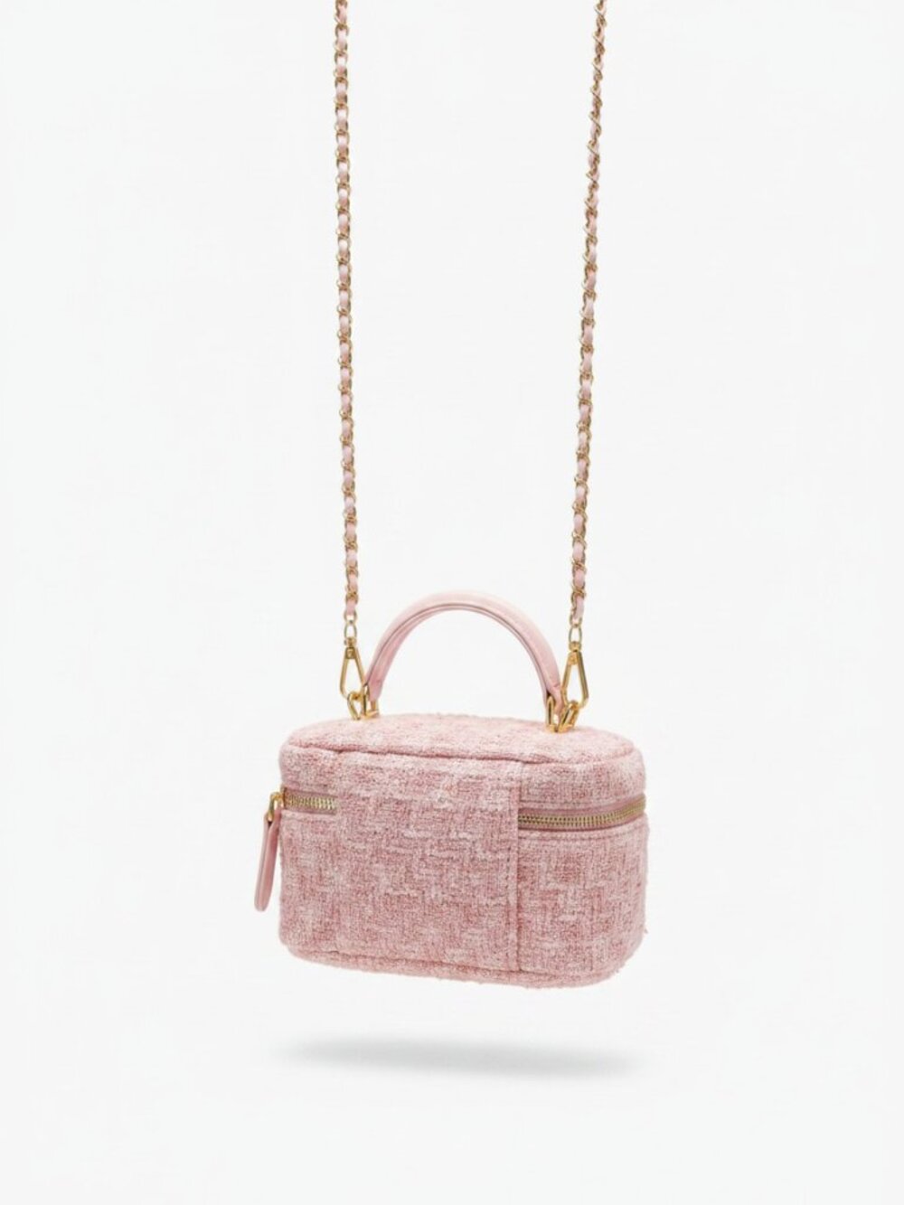 Francesca’s Pink Quilted Tweed Mini Crossbody Bag Gold Chain Vanity Case NWT